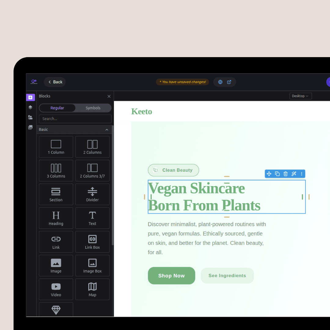 Drag and drop editor interface